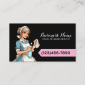 House Cleaning Service Zwart & Roze Huishouding Visitekaartje (Voorkant)