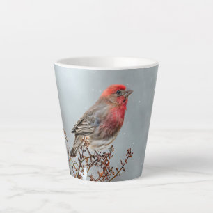 House Finch in Snow - Originele foto Latte Mok