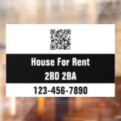 House For Rent Black White Number Bed Bath QR Code Raamsticker (Vel 2)