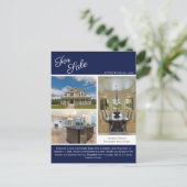 House For Sale Real Estate Listing Navy Blue Briefkaart (Staand voorkant)