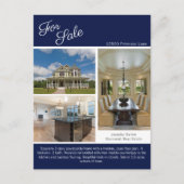 House For Sale Real Estate Listing Navy Blue Briefkaart (Voorkant)