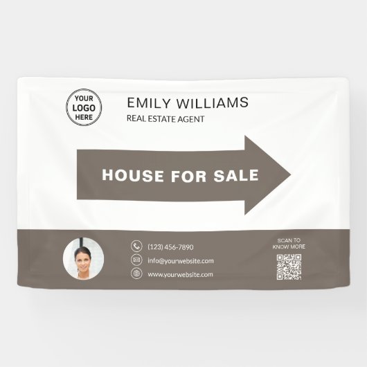 House for Sale Real Estate Logo QR Code Spandoek (Horizontaal)