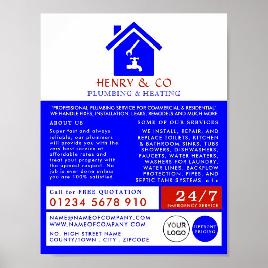 House Logo, Plumber, Plumbing Adverteren Poster (Voorkant)