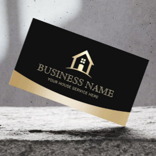 House Logo Real Estate Realtor Modern Black & Gold Visitekaartje