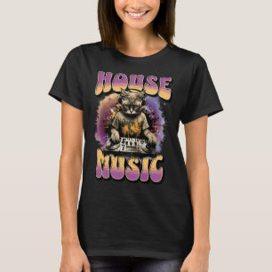 HOUSE MUSIC - Feline Dj On Decks (zwart/paars/or T-shirt