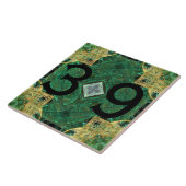 House Number Gold Green Pattern Ceramic Tile Tegeltje (Zijkant)