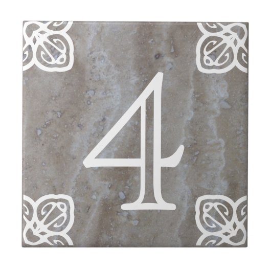 House Number - Spaans wit op kalksteen Tegeltje (Voorkant)