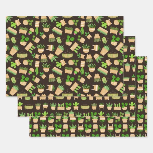 House Planten Cactus on Dark Brown Wrapping Paper  (Set)