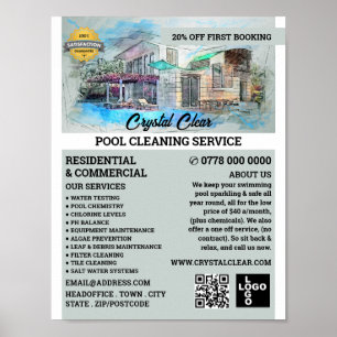 House Pool Sketch, Swimming Pool Cleaning Poster