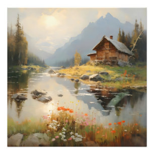 House River Landscape Foto Afdruk
