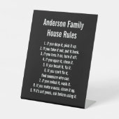 House Rules Black & White Text Family Name Reclamebord Met Voetstuk (Voorkant)