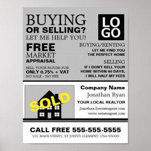 House Sold, Realtor, Estate Agent Adverteren Poster
