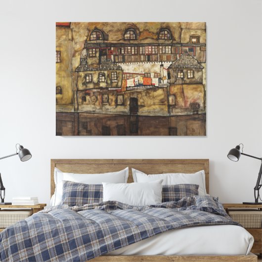 House Wall op de rivier de Egon Schiele Canvas Afdruk (Insitu (Slaapkamer))