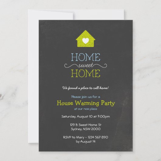 House Warming Invitation, Sweet Home Chalk Style Kaart (Voorkant)