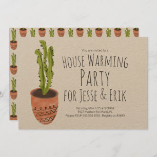 House Warming Party Cactus Plant Hand getekend Kaart
