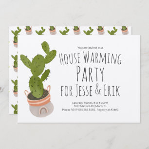 House Warming Party Cactus Plant Pot Hand getekend Kaart