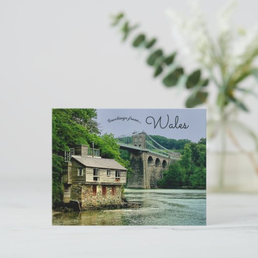 House With Telford’s Menai Bridge in Wales Briefkaart (Staand voorkant)