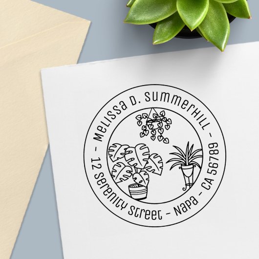 Houseplants Hobby Round Address Zelfinktende Stempel