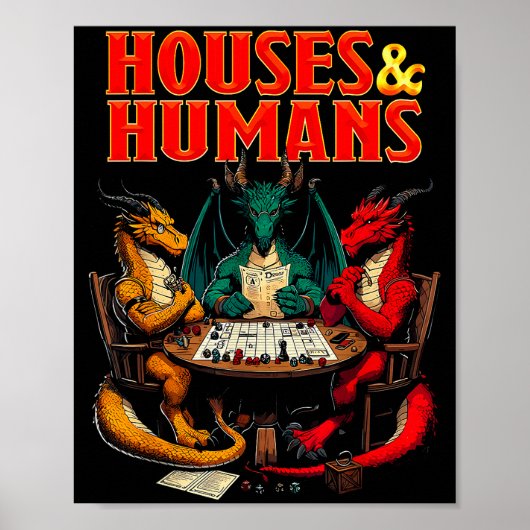 Houses And Humans Funny Tabletop Rpg Dice Game Par Poster (Voorkant)