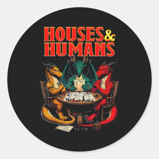 Houses And Humans Funny Tabletop Rpg Dice Game Par Ronde Sticker (Voorkant)