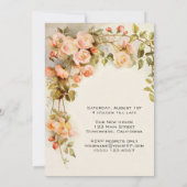  housewarming, Antiek roze rozenbloemen Kaart (Achterkant)