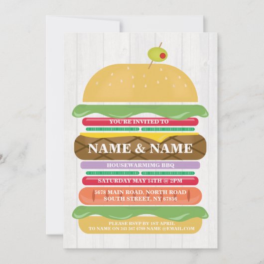 Housewarming BBQ Burger Stack New Home Invite Kaart (Voorkant)