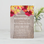 Housewarming BBQ Party Fall verlaat houten uitnodi Kaart (Staand voorkant)