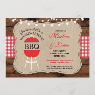 Housewarming BBQ Red Rustic New Home Uitnodiging