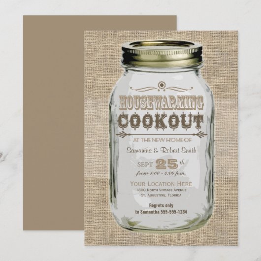 Housewarming Cookout Mason Jar Kaart (Voorkant / Achterkant)