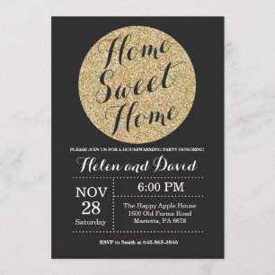 Housewarming Party Black Gold Glitter Uitnodiging