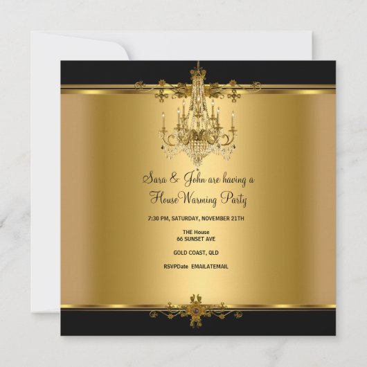 HouseWarming Party Chandelier Rich Gold Black Kaart (Achterkant)