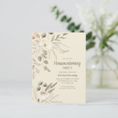 Housewarming Party Cream Brown Waterverf Floral Briefkaart (Staand voorkant)