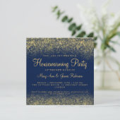 Housewarming Party Gold Glitter Dust Navy Blue Kaart (Staand voorkant)
