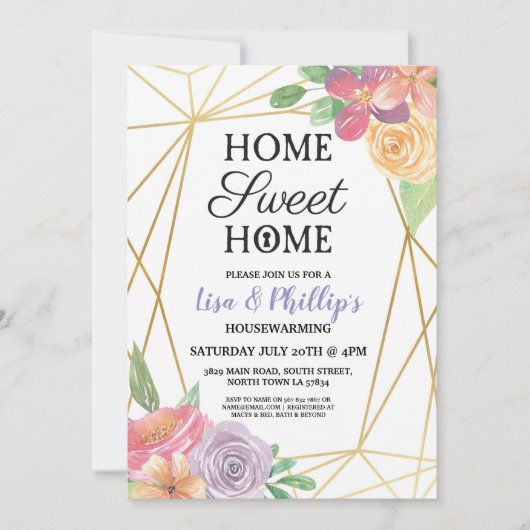 Housewarming Party Gold Lijst Summer Floral Invite Kaart (Voorkant)