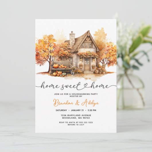 Housewarming Party Home Sweet Home Pompoen Kaart (Staand voorkant)