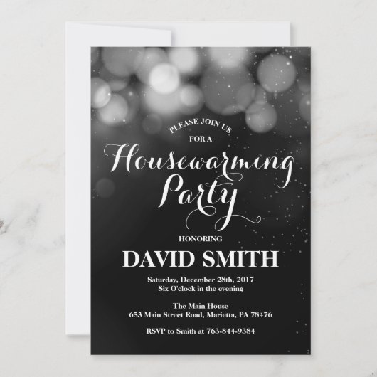 Housewarming Party Invitation Card Silver Glitter Kaart (Voorkant)