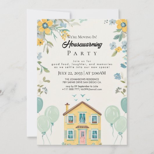 Housewarming Party Invitation Floral New Home Cele (Devant)