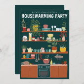 Housewarming Party Nodig Schattigee Kunst Gezellig Kaart (Voorkant / Achterkant)