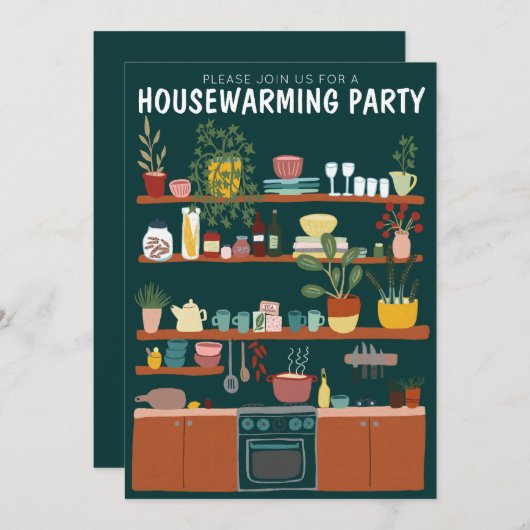 Housewarming Party Nodig Schattigee Kunst Gezellig Kaart (Voorkant / Achterkant)