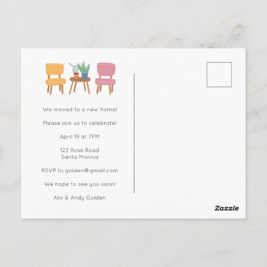 Housewarming Party Nodig Schattigee woonkamer plan Briefkaart (Achterkant)