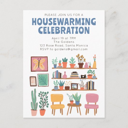 Housewarming Party Nodig Schattigee woonkamer plan Briefkaart (Voorkant)