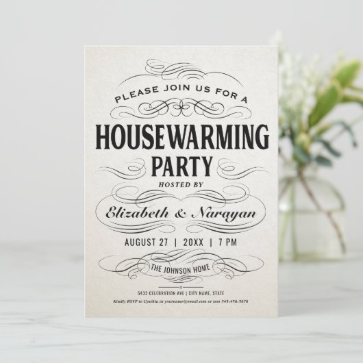 Housewarming Party nodigt  Scrollwork uit Kaart (Staand voorkant)