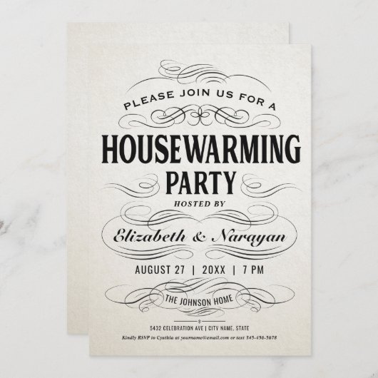 Housewarming Party nodigt  Scrollwork uit Kaart (Voorkant / Achterkant)