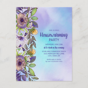 Housewarming Party Paarse Gele Bloemen Briefkaart