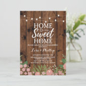 Housewarming Party Rustial Floral Wood Key Invite Kaart (Staand voorkant)