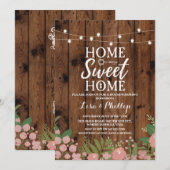Housewarming Party Rustial Floral Wood Key Invite Kaart (Voorkant / Achterkant)
