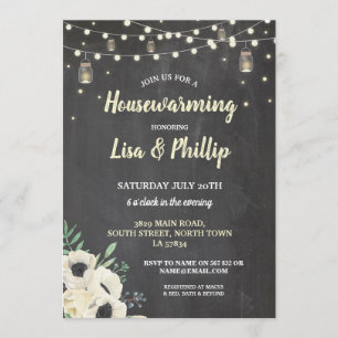 Housewarming Party Rustic Fireflies Chalk Invite Kaart