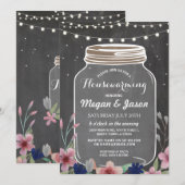 Housewarming Party Rustic Jar Chalk Floral Invite Kaart (Voorkant / Achterkant)