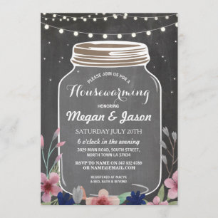 Housewarming Party Rustic Jar Chalk Floral Invite Kaart