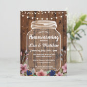 Housewarming Party Rustic Jar Wood Floral Invite Kaart (Staand voorkant)